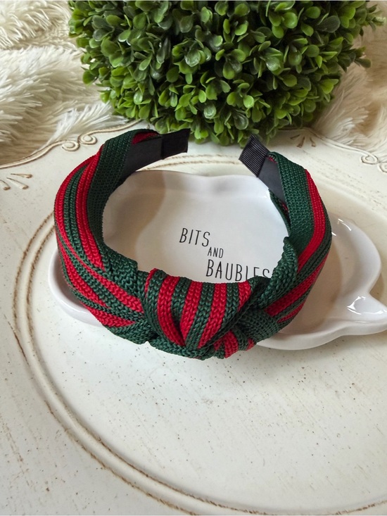 Accessories - Striped Knotted Headband in Green and Red (1)